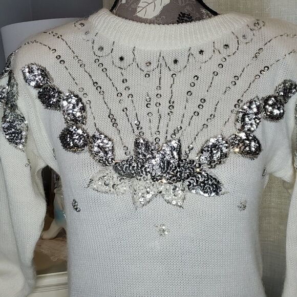 Vintage Beaded Sequin Long Sleeve Pullover Sweater, Hollywood & Vine, Sz Small - Picture 1 of 9